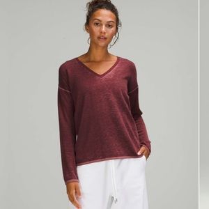 Lululemon V-neck Cashlu sweater, soft breathable cashmere blend
